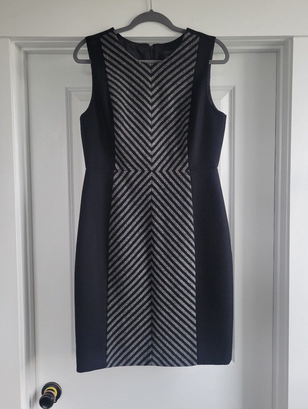 Flattering J. Crew Black Dress with Grey Chevron Panel